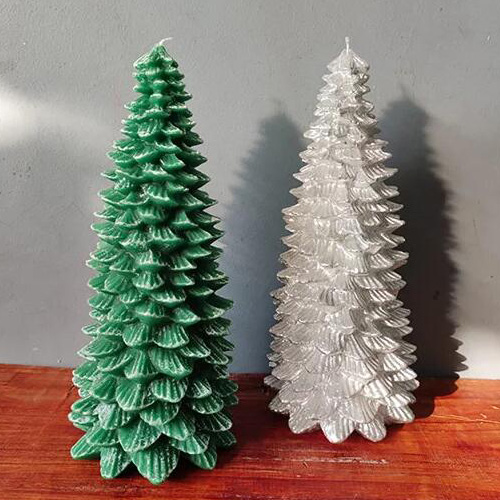 christmas snowy pine tree candles